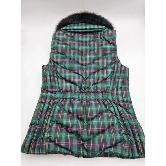 Talbots Women's Size S Tartan Plaid Puffer Vest w/Detachable Fur Collar - Picture 8 of 8